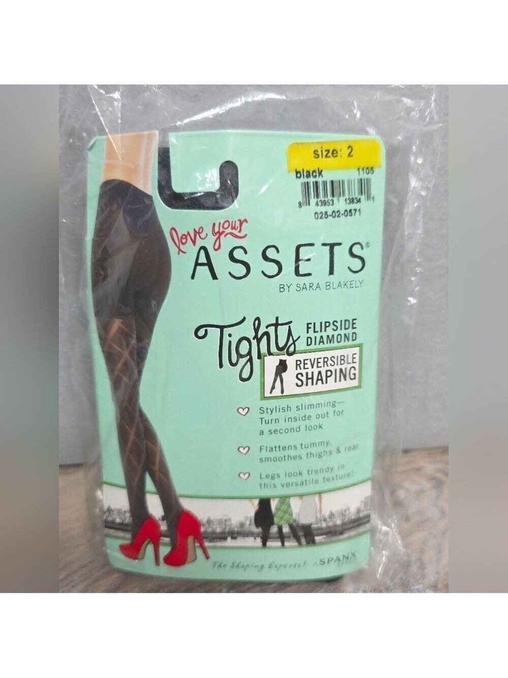 SPANX Assets Reversible Shaping Tights – Flipside Diamond | Size 2 | Black - New